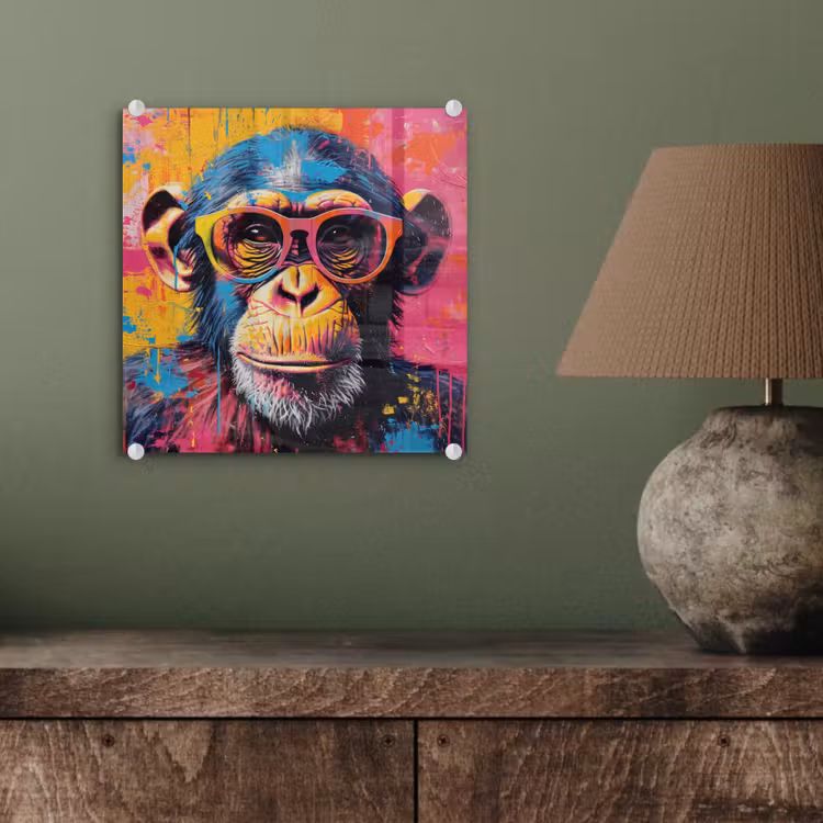 Graffiti - Chimpansee - Aap - Bril - Kleurrijk plexiglas 5mm klein -sfeer3