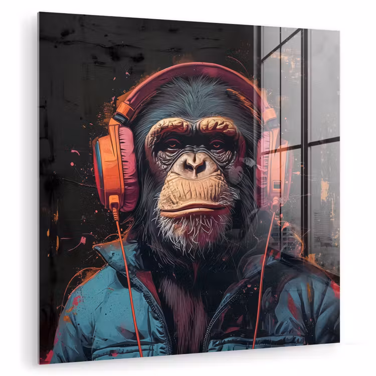 Graffiti - Chimpansee - Koptelefoon - Aap plexiglas 5mm klein -zzzproduct_nieuw