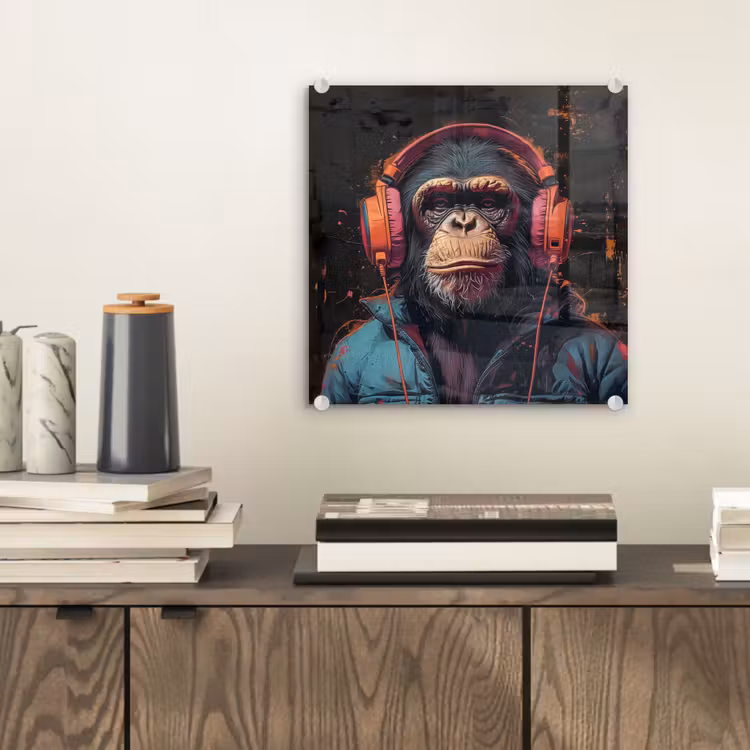 Graffiti - Chimpansee - Koptelefoon - Aap plexiglas 5mm klein -sfeer1