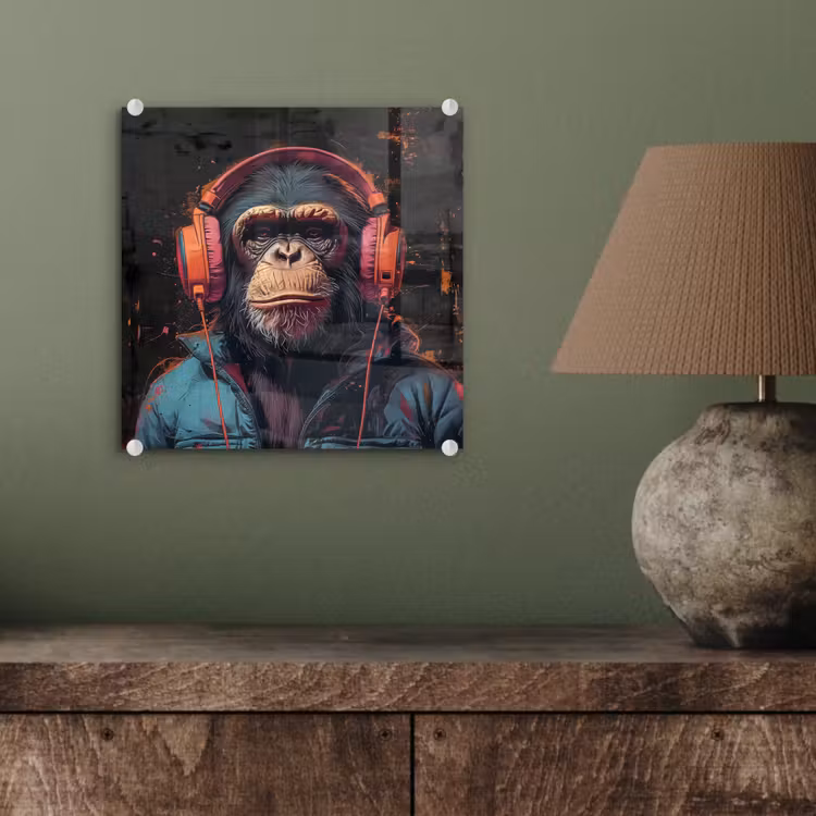 Graffiti - Chimpansee - Koptelefoon - Aap plexiglas 5mm klein -sfeer3