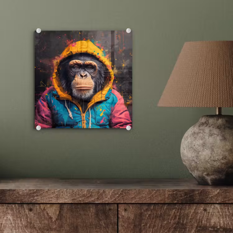 Graffiti - Chimpansee - Jas - Aap - Verf plexiglas 5mm klein -sfeer3