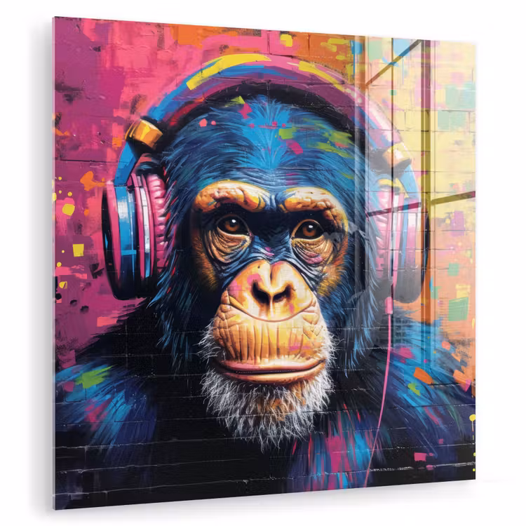 Graffiti - Chimpanzee - Street art - Koptelefoon - Aap plexiglas 5mm klein -zzzproduct_nieuw