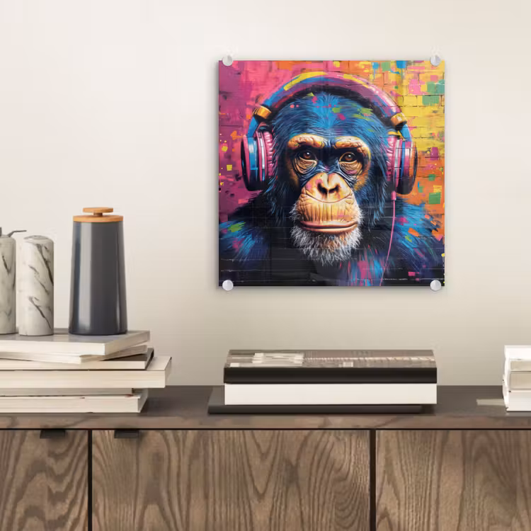 Graffiti - Chimpanzee - Street art - Koptelefoon - Aap plexiglas 5mm klein -sfeer1