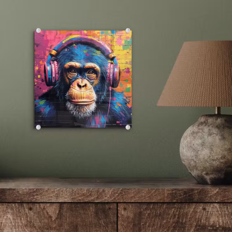 Graffiti - Chimpanzee - Street art - Koptelefoon - Aap plexiglas 5mm klein -sfeer3