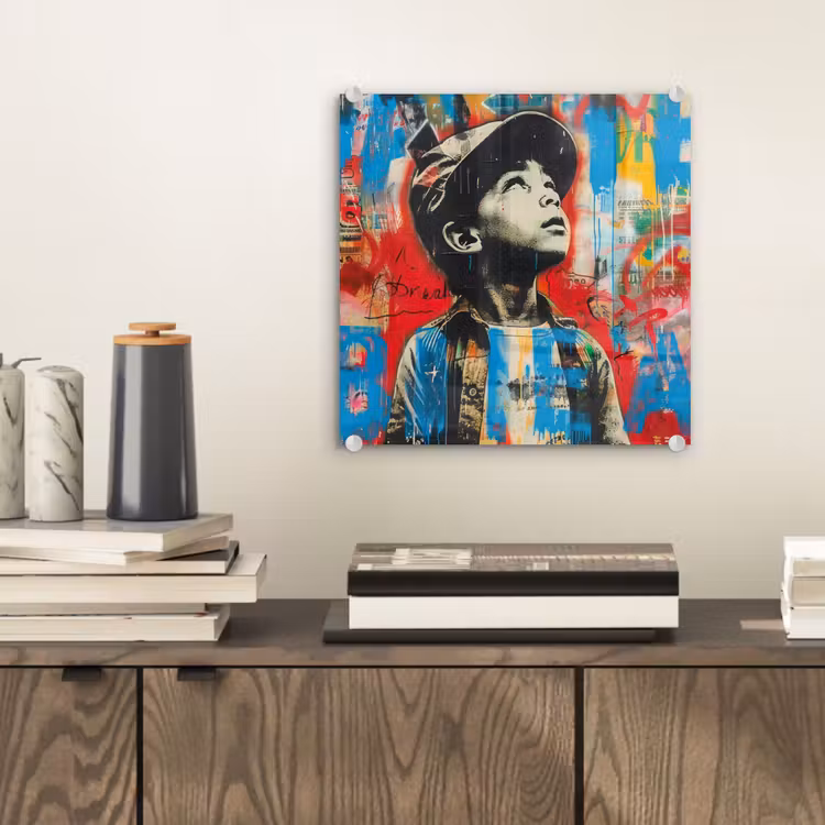 Graffiti - Vintage - Jongen - Street art - Neon - Banksy plexiglas 5mm klein -sfeer1
