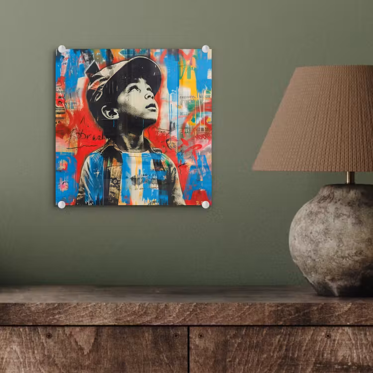 Graffiti - Vintage - Jongen - Street art - Neon - Banksy plexiglas 5mm klein -sfeer3