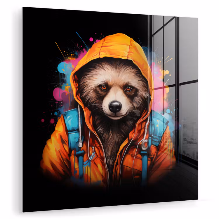 Graffiti - Wasbeer - Jas - Zwart plexiglas 5mm klein -zzzproduct_nieuw