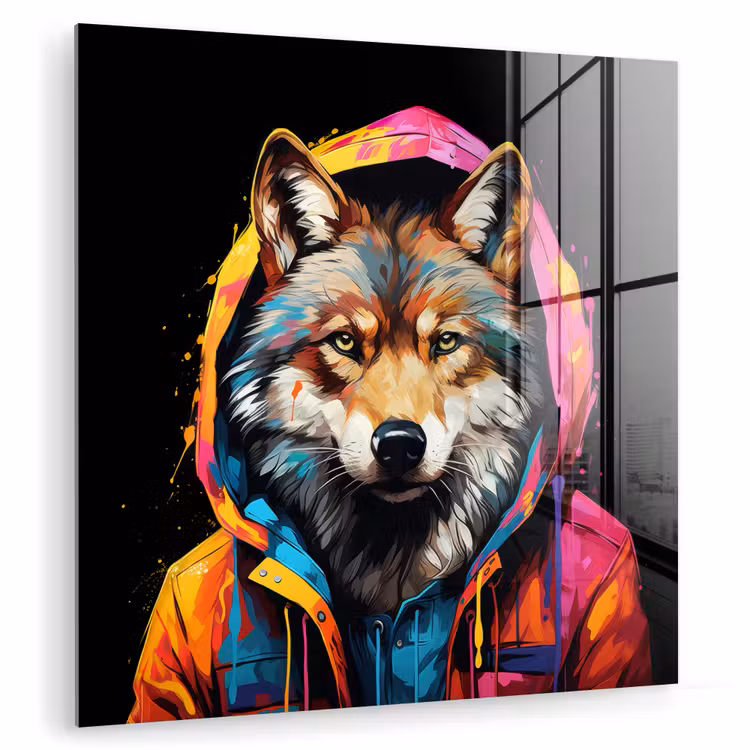 Graffiti - Wolf - Jas - Zwart plexiglas 5mm klein -zzzproduct_nieuw