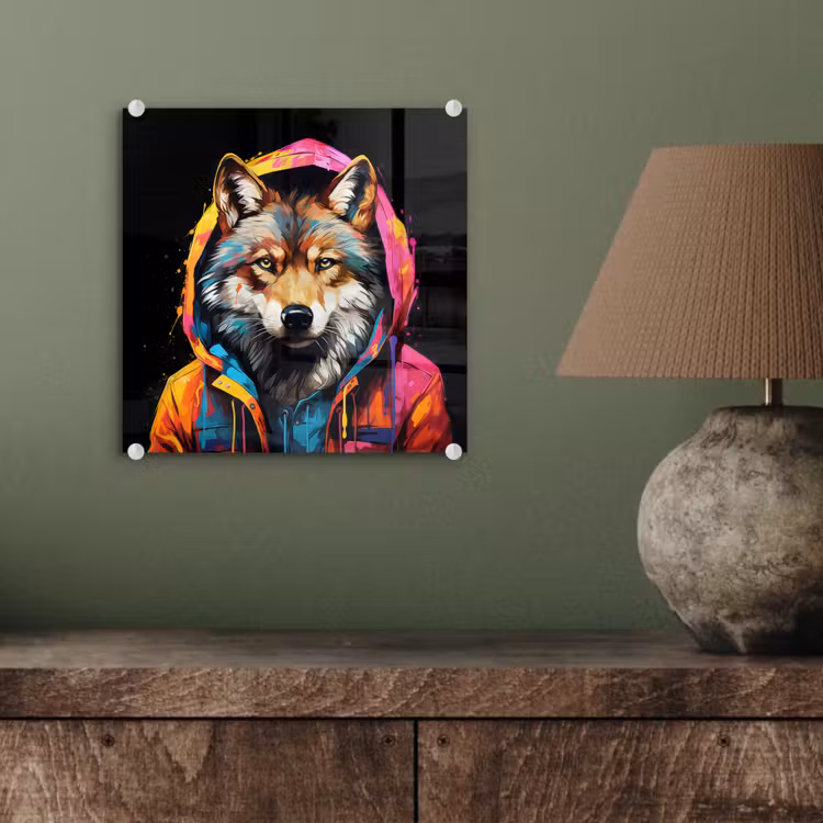 Graffiti - Wolf - Jas - Zwart plexiglas 5mm klein -sfeer3
