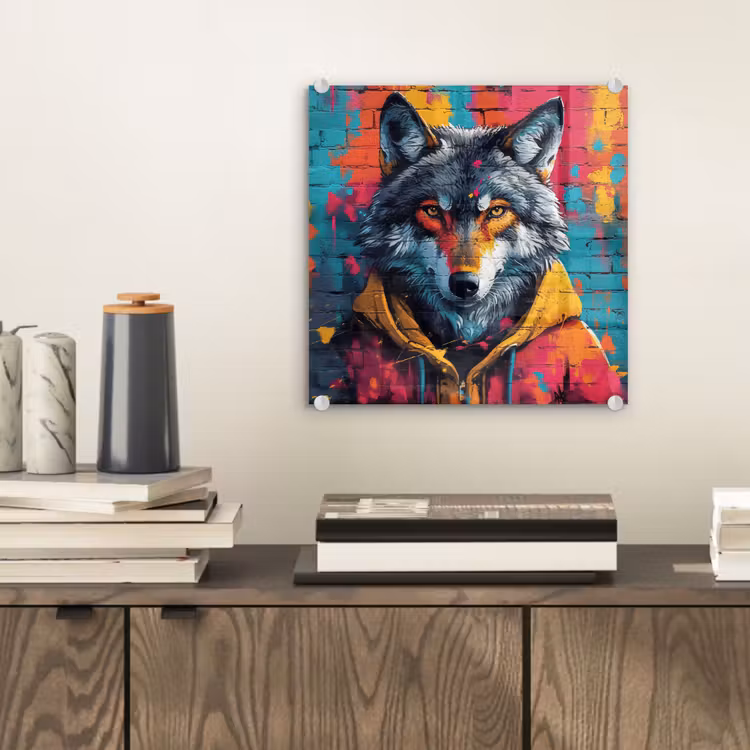 Graffiti - Wolf - Street art - Blauw plexiglas 5mm klein -sfeer1