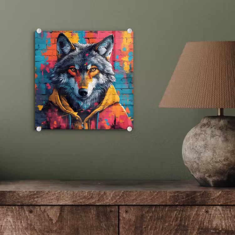 Graffiti - Wolf - Street art - Blauw plexiglas 5mm klein -sfeer3