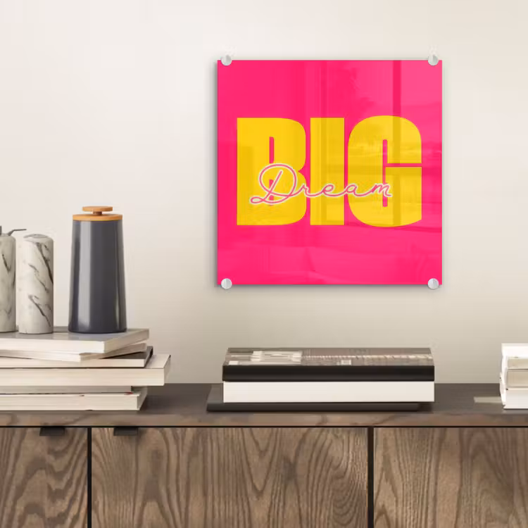 Dream big - Roze - Geel - Minimalistisch plexiglas 5mm klein -sfeer1