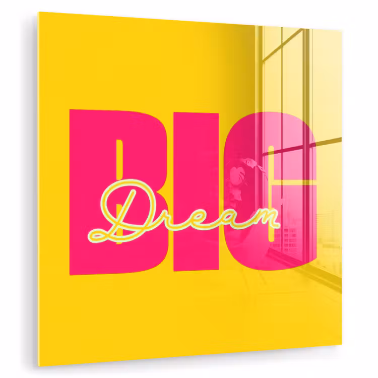 Dream big - Geel - Roze plexiglas 5mm klein -zzzproduct_nieuw