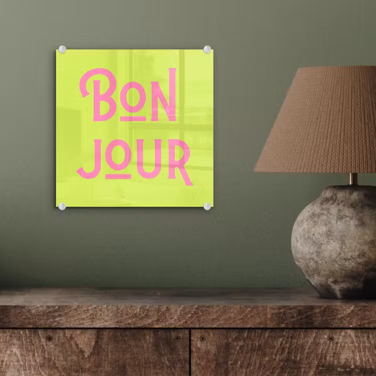 Groen - Roze bonjour - art-deco plexiglas 5mm klein -sfeer3