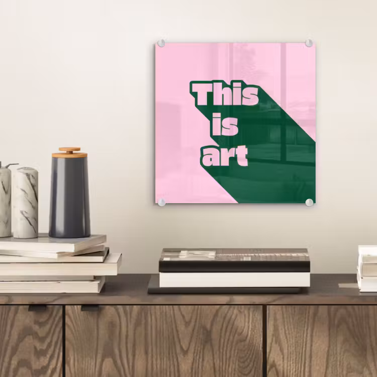 Groen - Teskt - This is art - Roze plexiglas 5mm klein -sfeer1