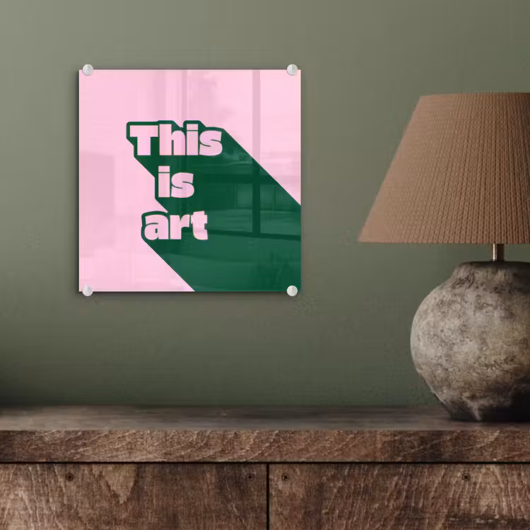 Groen - Teskt - This is art - Roze plexiglas 5mm klein -sfeer3