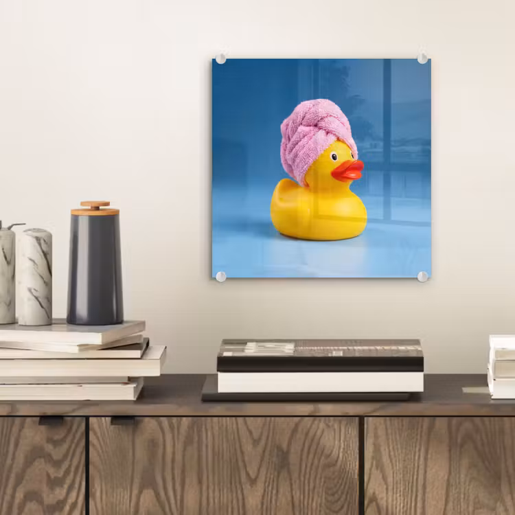 Badeend - Handdoek - Blauw plexiglas 5mm klein -sfeer1