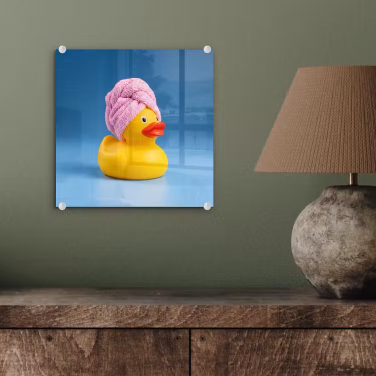 Badeend - Handdoek - Blauw plexiglas 5mm klein -sfeer3