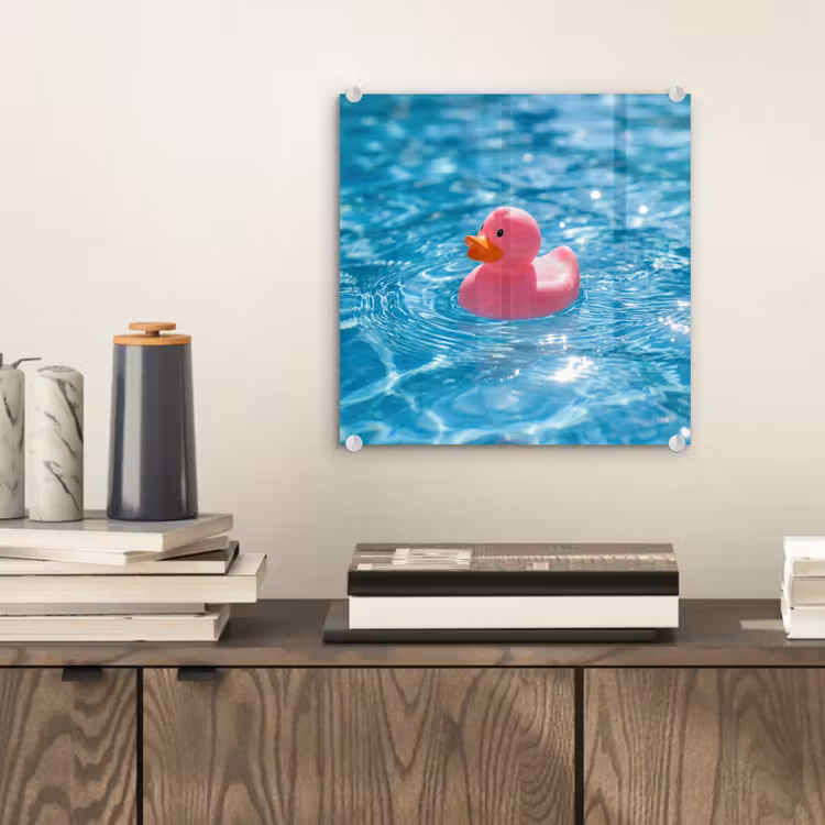 Badeend - Dobberend - Roze plexiglas 5mm klein -sfeer1