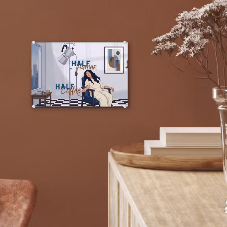 Half human, Half Coffee - Infuus - Koffie plexiglas 5mm klein -sfeer5