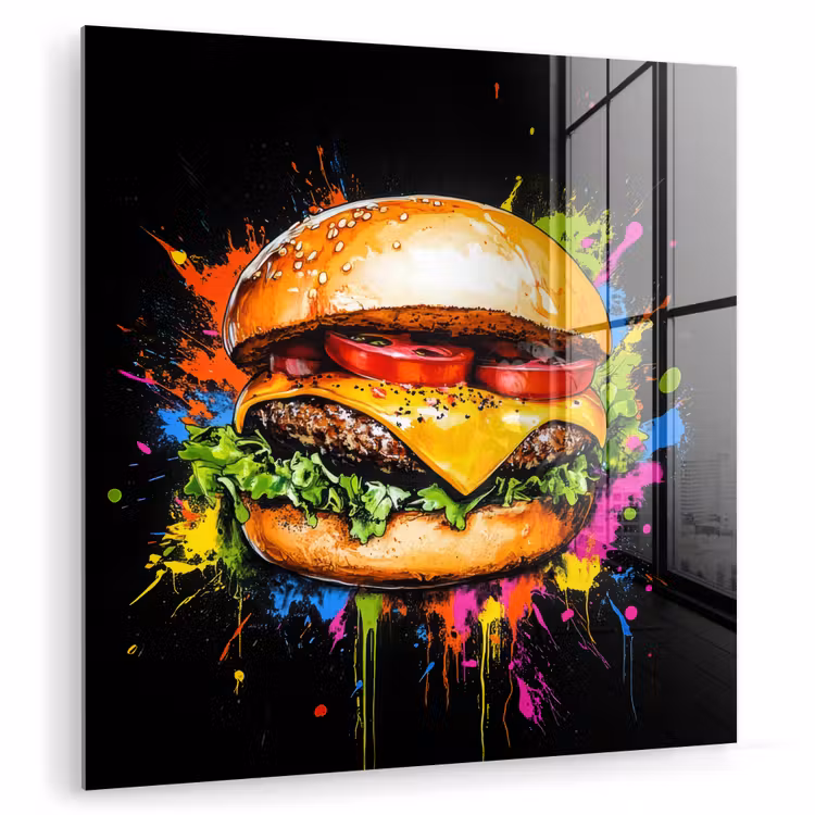 Hamburger - Graffiti - Verf - Kleurrijk - Eten - Abstract plexiglas 5mm klein -zzzproduct_nieuw