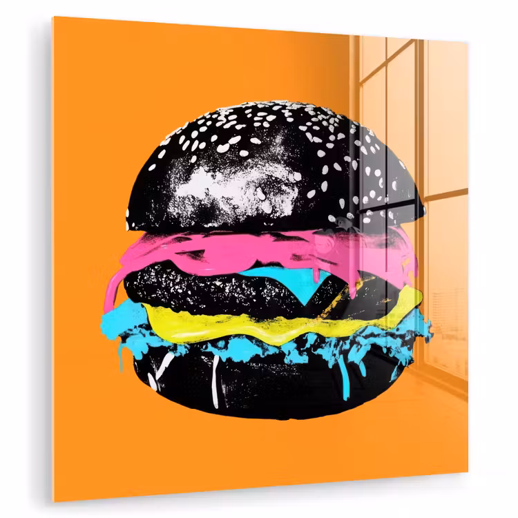 Hamburger - Oranje - Neon - popart plexiglas 5mm klein -zzzproduct_nieuw