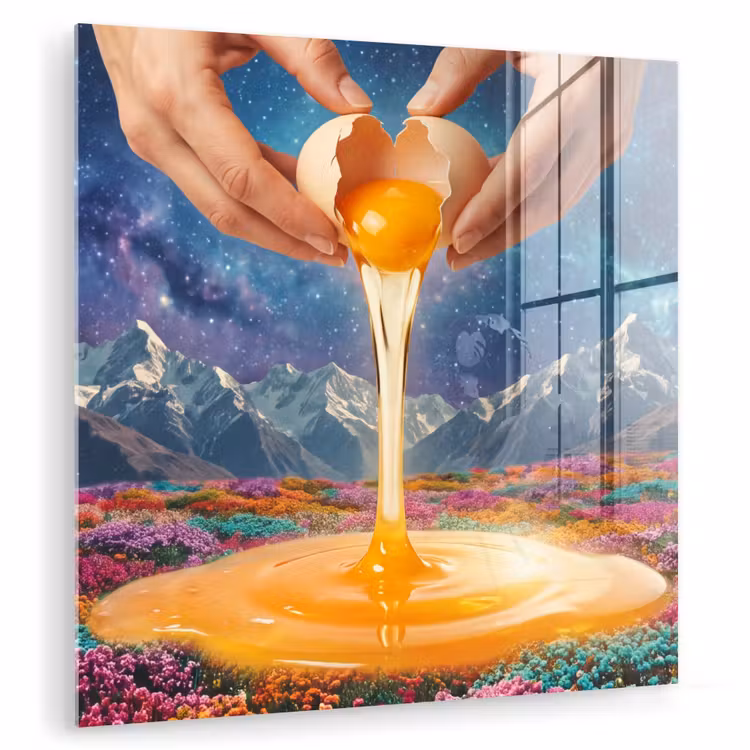 Glasbild - Hände – Ei – Surrealismus - Handen - Ei - Surrealisme plexiglas 5mm klein