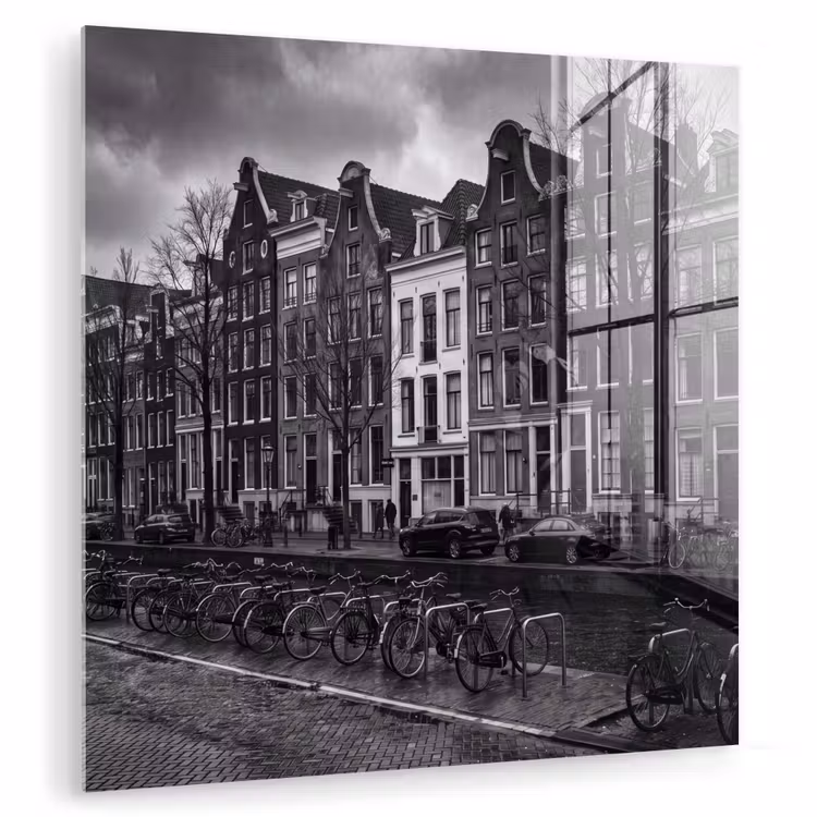 Glasbild - Haus – Kanal – Amsterdam – Architektur – Schwarz-Weiß - Huis - Gracht - Amsterdam - Architectuur - Zwart-wit plexiglas 5mm klein