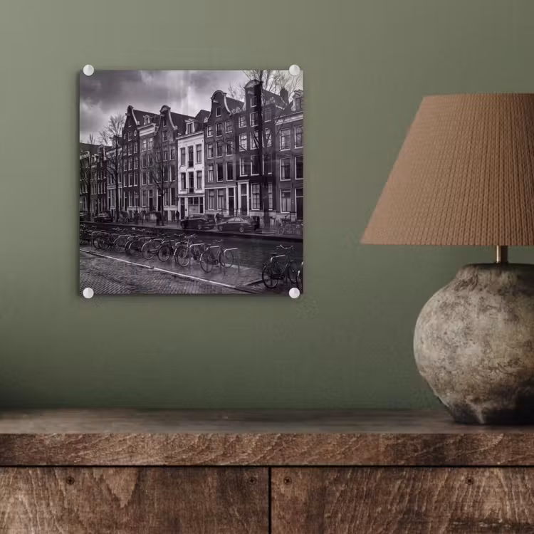 Glasbild - Haus – Kanal – Amsterdam – Architektur – Schwarz-Weiß - Huis - Gracht - Amsterdam - Architectuur - Zwart-wit plexiglas 5mm klein