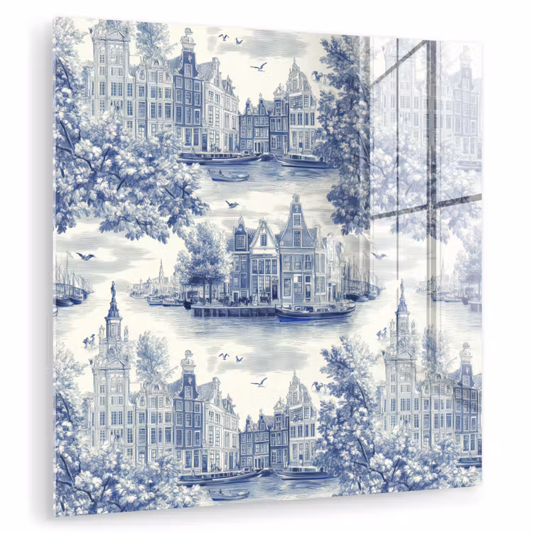Huizen - Bomen - Water - Vogels - Blauw plexiglas 5mm klein 11 -zzzproduct_nieuw