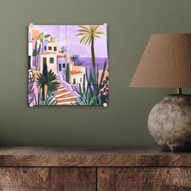 Huizen - Minimalistisch - Palmbomen - Kust plexiglas 5mm klein -sfeer3