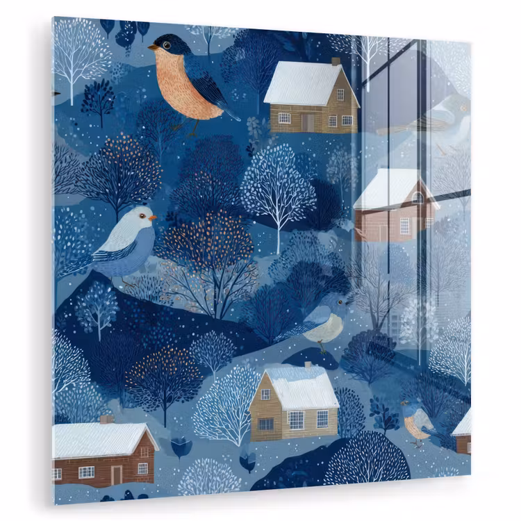 Huisjes - Vogels - Sneeuw - Winter - Blauw plexiglas 5mm klein 11 -zzzproduct_nieuw