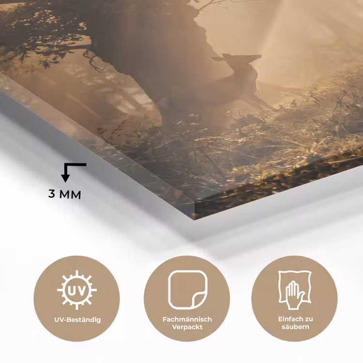 Hert - Bos - Mistig - Natuur - Goud plexiglas 5mm klein -wsfeer2_DE