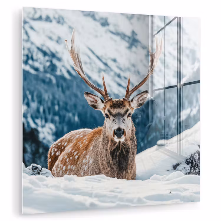 Hert - Landschap - Winter - Natuur - Dieren - Bergen plexiglas 5mm klein -zzzproduct_nieuw