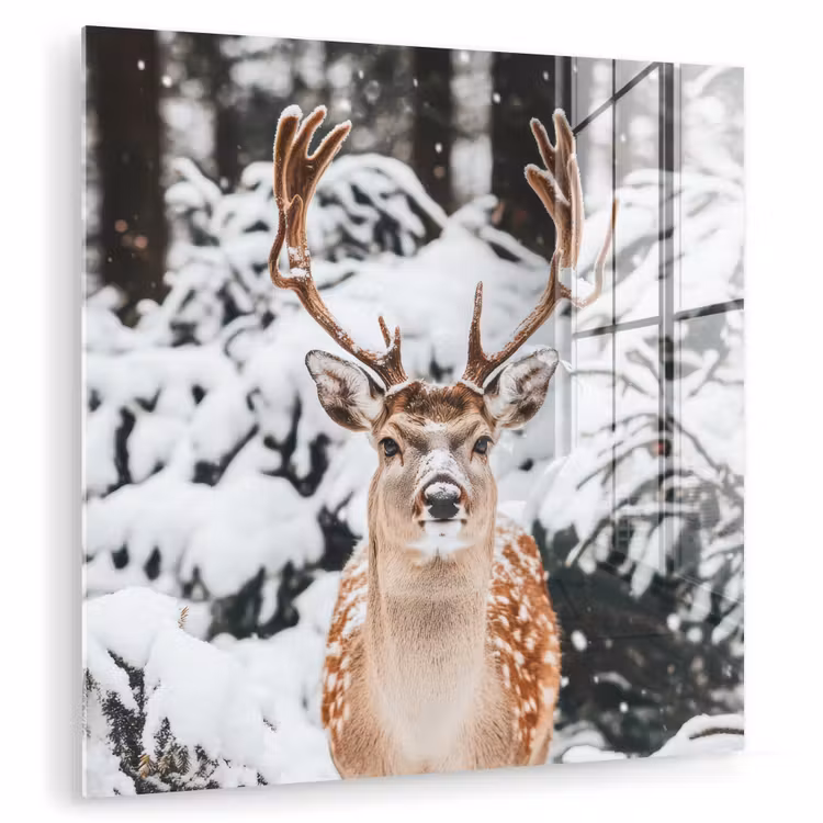 Hert - Sneeuw - Winter - Bos - Dieren plexiglas 5mm klein -zzzproduct_nieuw