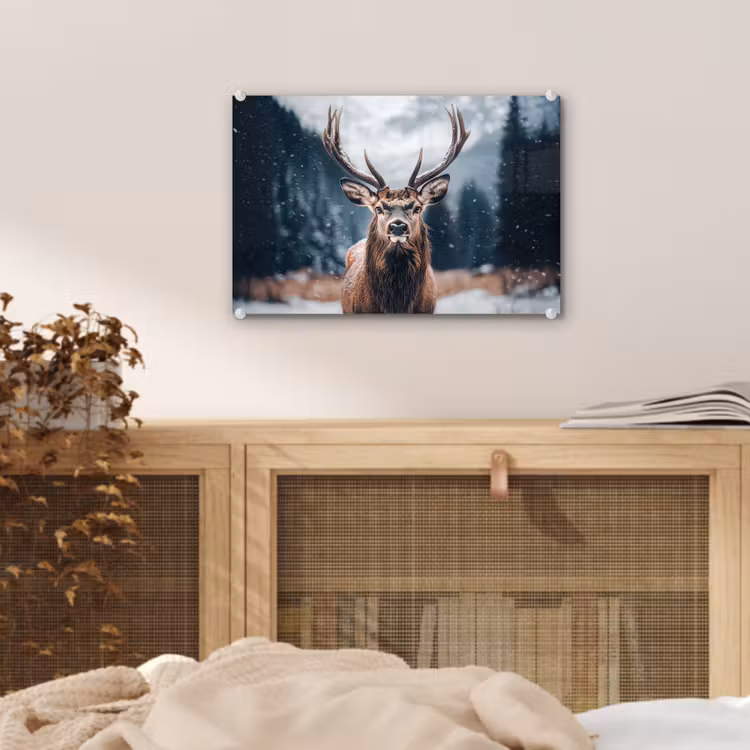 Hert - Dieren - Landschap - Winter - Sneeuw plexiglas 5mm klein -sfeer3