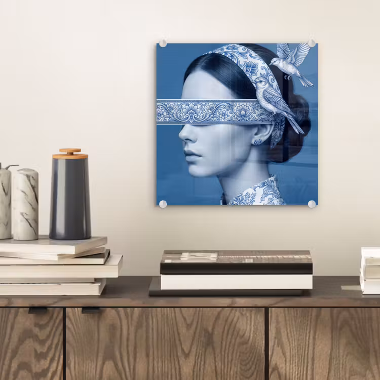 Portret - Klassiek - Wit - Blauw plexiglas 5mm klein -sfeer1