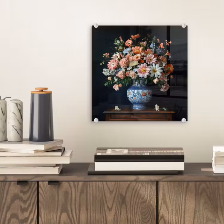 Hout - Vaas - Kleuren - Bloemen plexiglas 5mm klein -sfeer1
