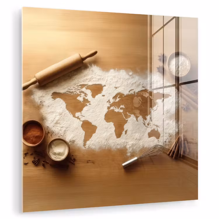 Hout - Wereldkaart - Bakken - Keuken plexiglas 5mm klein -zzzproduct_nieuw