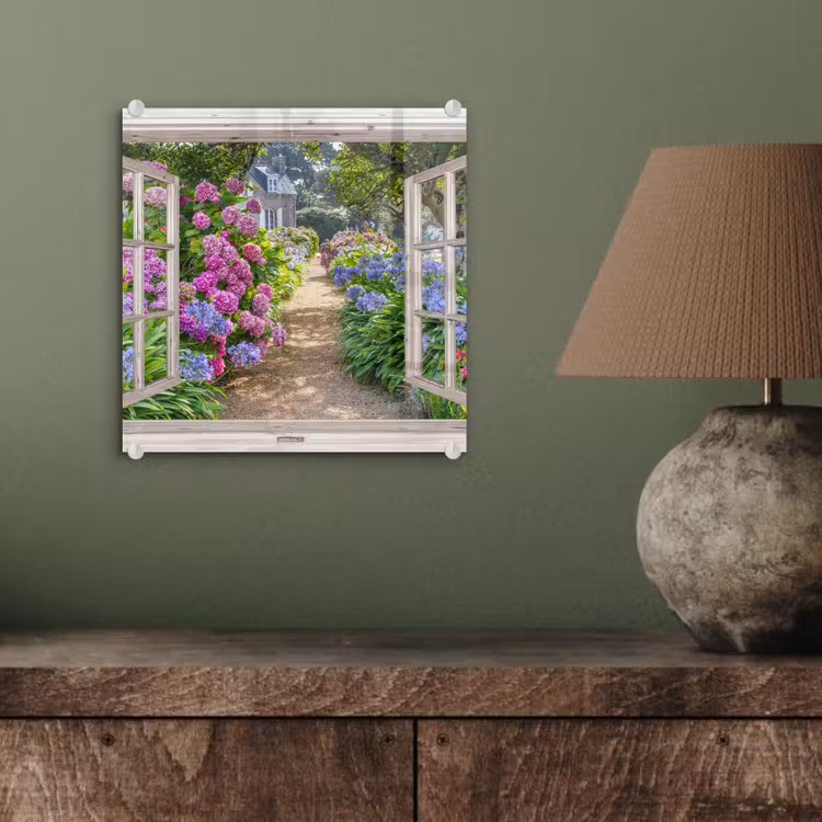 Hortensia - Doorkijk - Bloemen - Zomer - Paars - Pad plexiglas 5mm klein -sfeer3