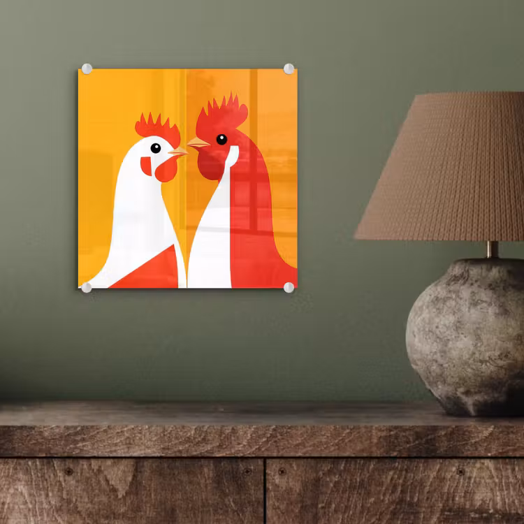 Kippen - Oranje - Vlakken plexiglas 5mm klein -sfeer3