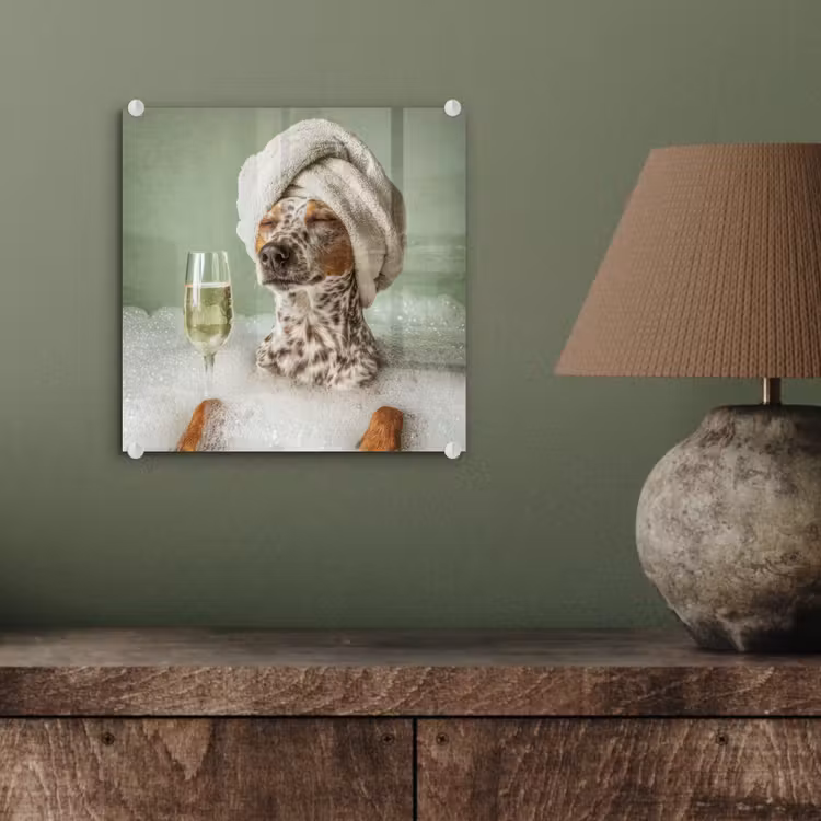 Hond - Bad - Champagne - Handdoek plexiglas 5mm klein -sfeer3