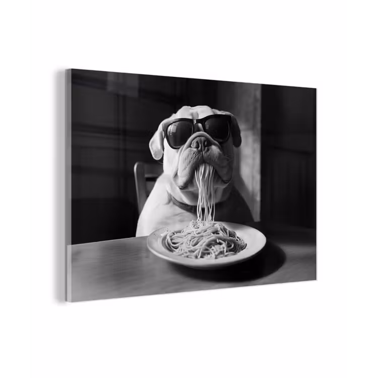 Hond - Bulldog - Pasta - Bril - Stoer - Dieren plexiglas 5mm klein -zzzproduct_nieuw