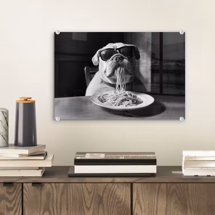 Hond - Bulldog - Pasta - Bril - Stoer - Dieren plexiglas 5mm klein -sfeer1