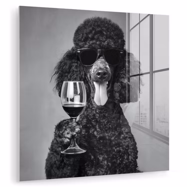 Hond - Krullen - Zonnebril - Wijn plexiglas 5mm klein -zzzproduct_nieuw
