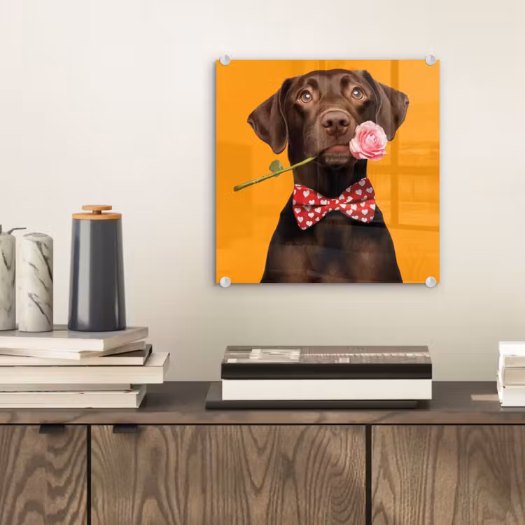 Hond - Oranje - Roos - Valentijn plexiglas 5mm klein -sfeer1