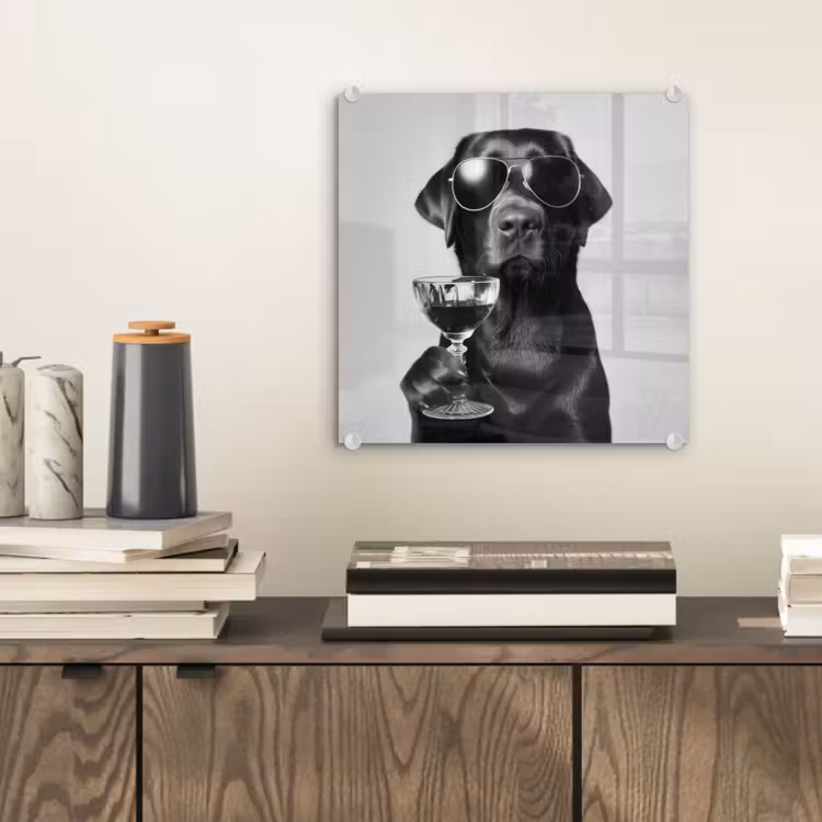 Hond - Zwart - Wijnglas - Zonnebril plexiglas 5mm klein -sfeer1