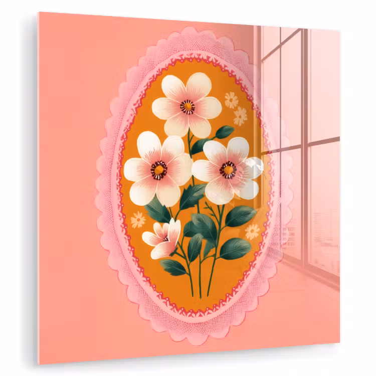 Illustratie - Bloemen - Rand - Roze plexiglas 5mm klein -zzzproduct_nieuw