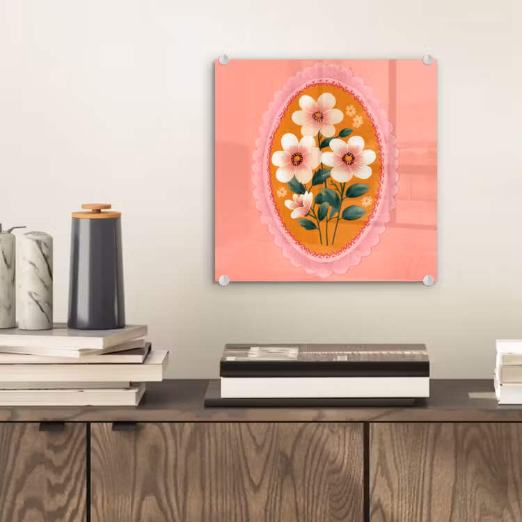 Illustratie - Bloemen - Rand - Roze plexiglas 5mm klein -sfeer1