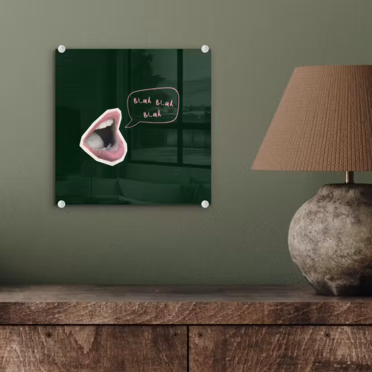 Illustratie - Mond - Donkergroen - Tekstwolkje plexiglas 5mm klein -sfeer3